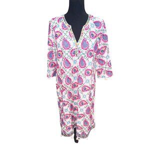 Lula Soul White Multicolor Embroidered Cottton Boho Peasent Dress Sequin Tassel